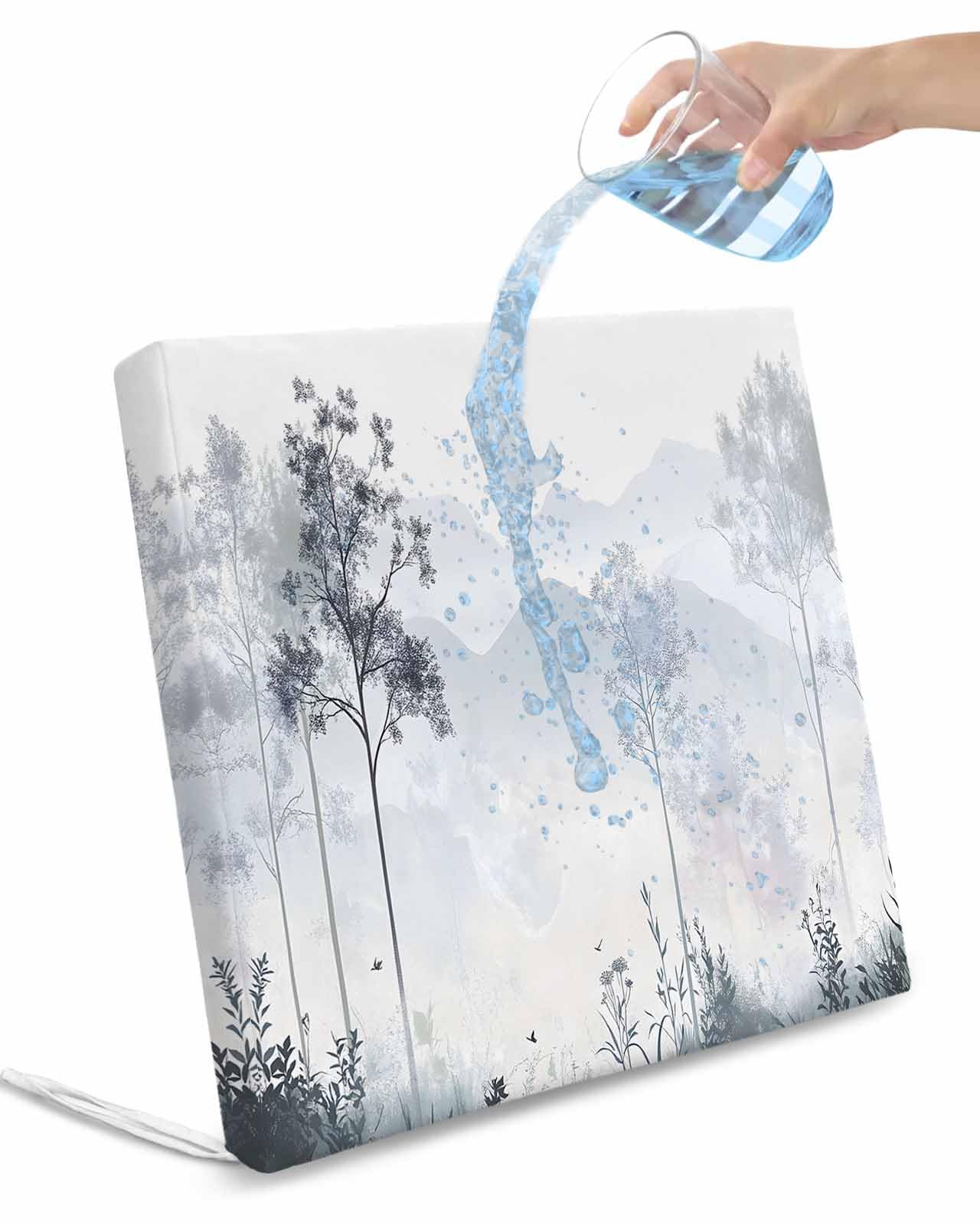 2 Pack Foggy Forest Gray Waterproof Cushion Covers with Ties, Outdoor Patio Chaise Lounge Chair Seat Cushion Slip Covers Replacement(Only Cover) Vintage Mountain Grey Tree 20