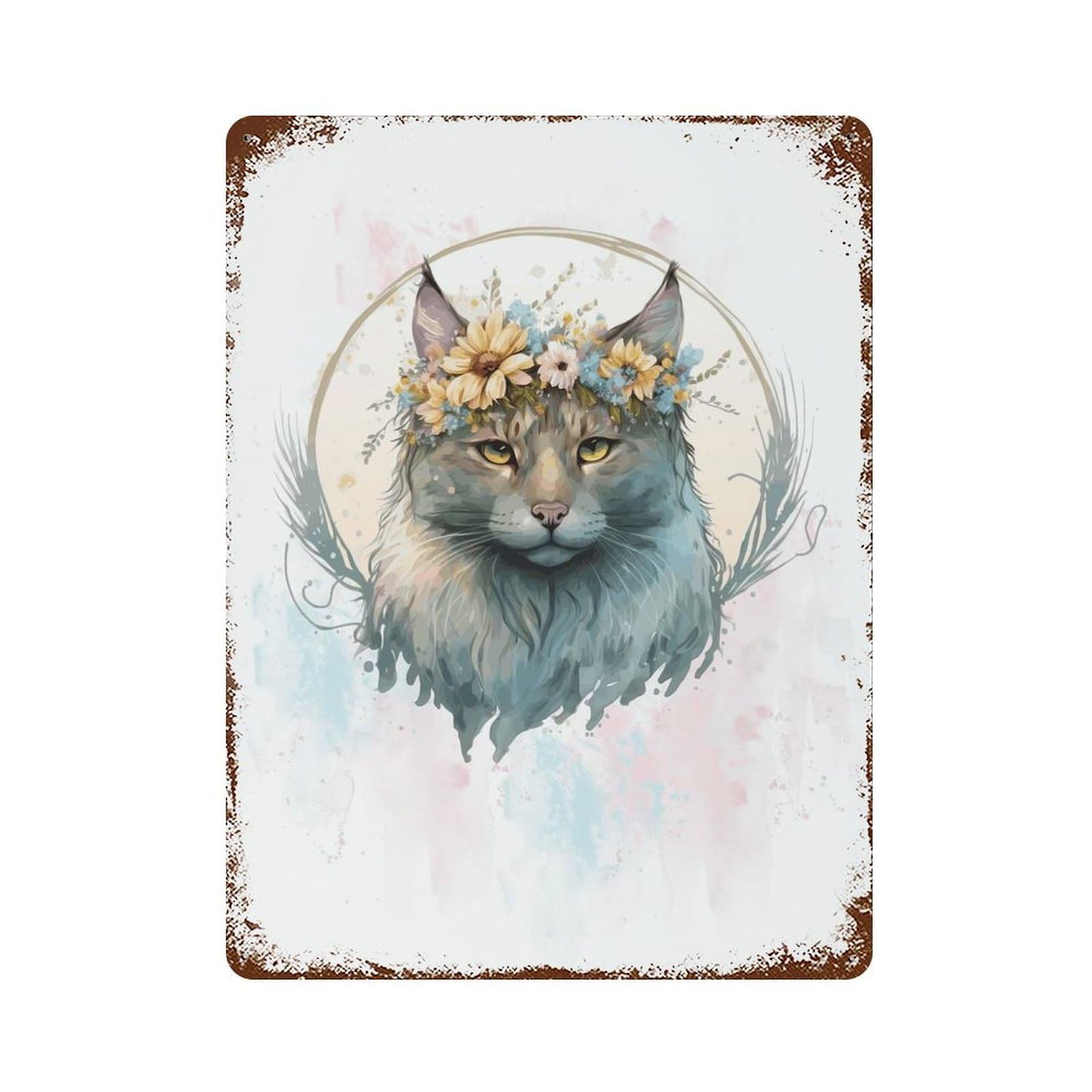 Cute American Bobtail Cat Distressed Metal Wall Sign 15.7"x11.8", Rustic Home Decor for Living Room, Hallway And Home Decor