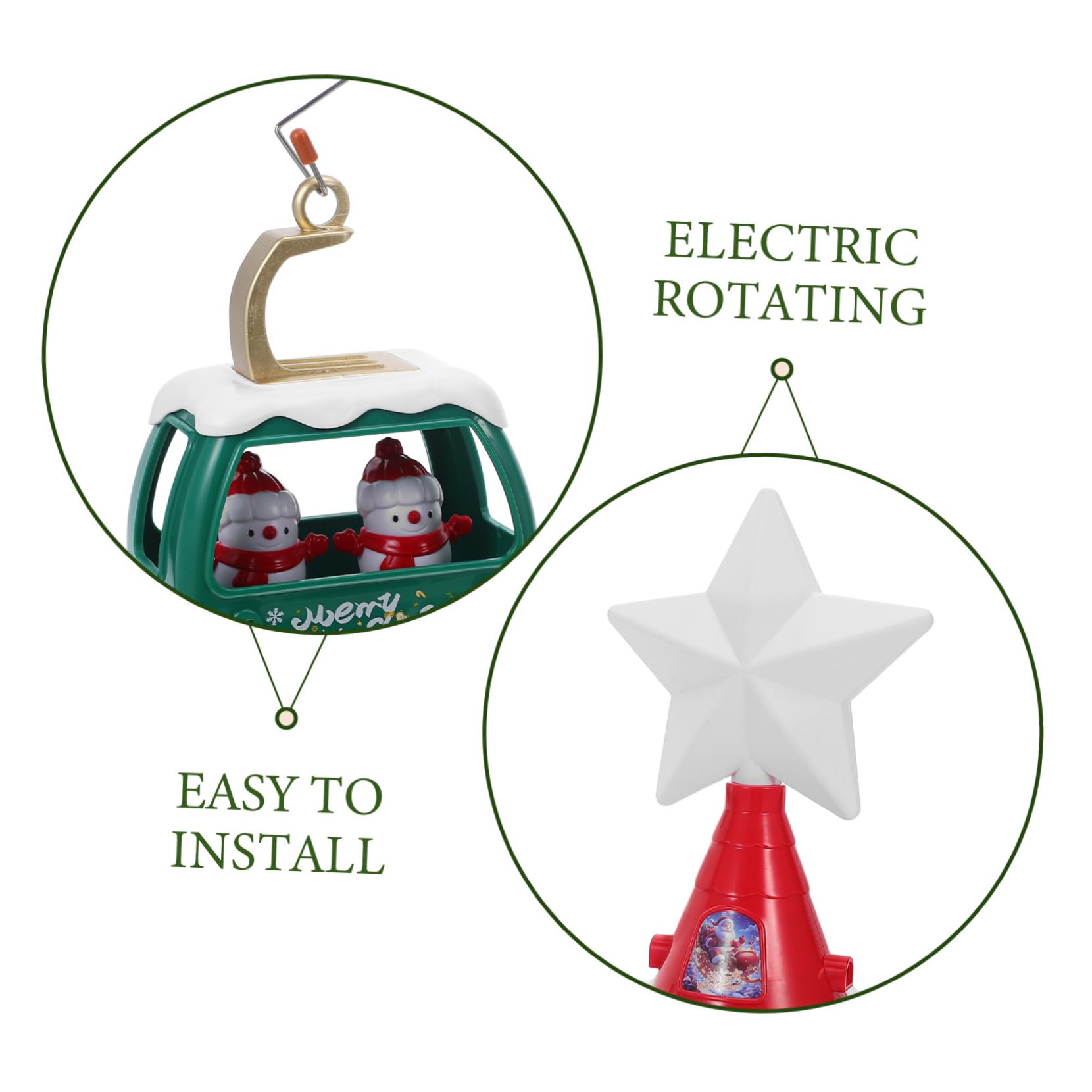 VILLCASE Étoile de Sapin de Noël Rotative et Lumineuse avec Musique Ornement Tête Arbre avec Traîneau du Père Noël et Bonhommes de Décoration Festive pour Maison