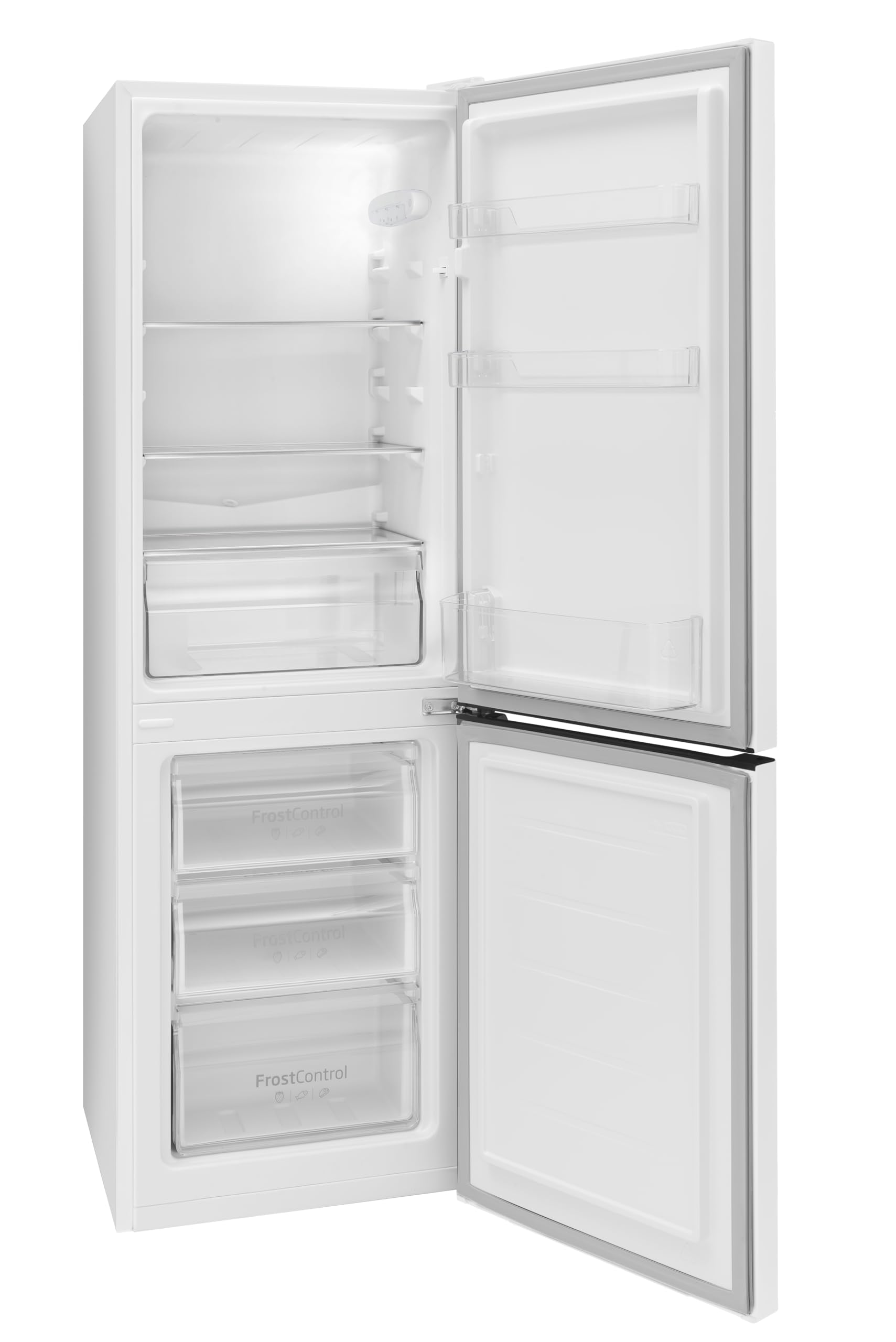 Amica Kühl‑Gefrierkombination freistehend 157 l FrostControl Superkühl und Supergefrierfunktion Sicherheitsglas LED‑Beleuchtung 144 x 47,4 x 49,5 cm – Kuehlschrank Freistehend Weiß