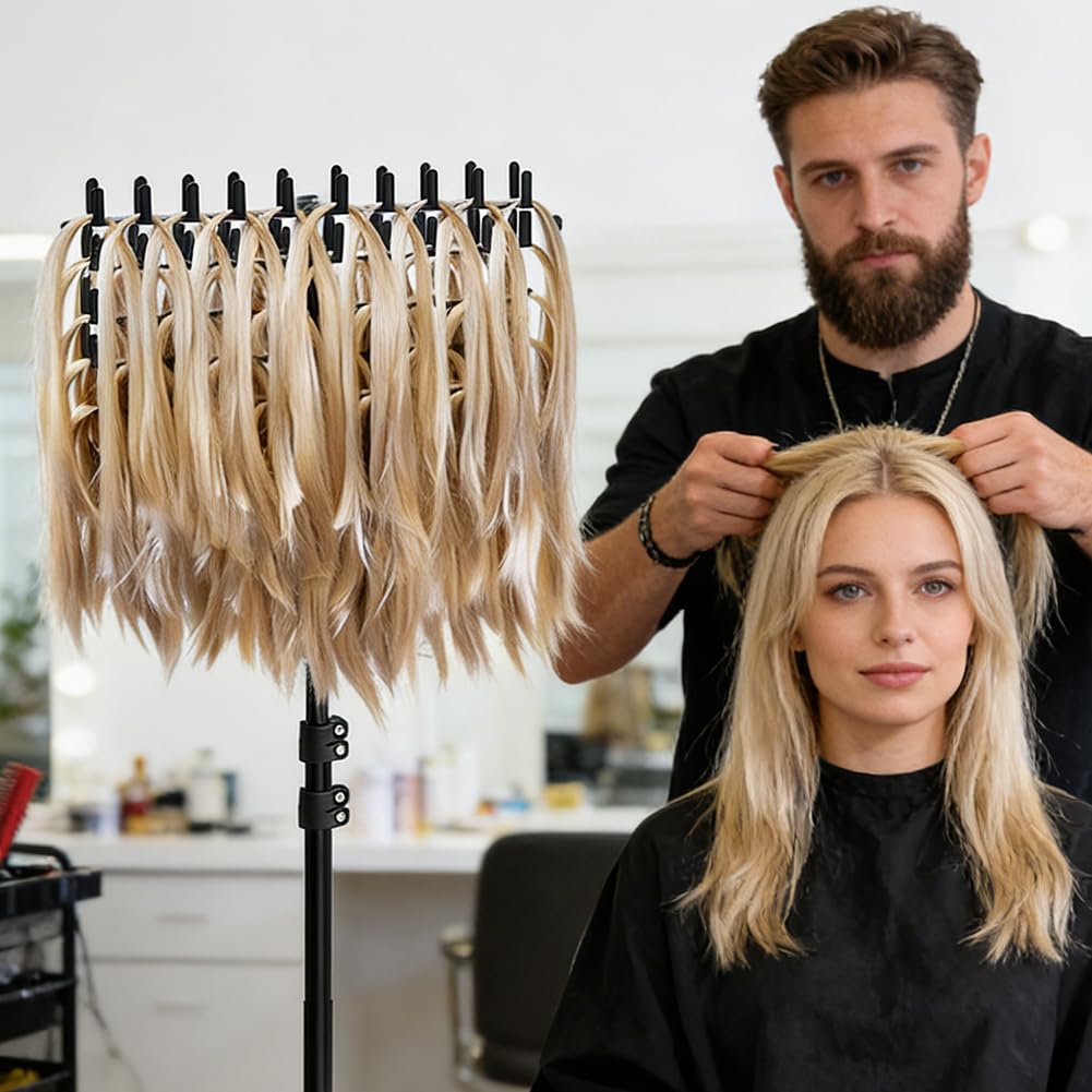 Braiding Hair Rack regolabile in altezza e pieghevole – 144 perni extension per capelli con fermagli per capelli + pettini, supporto per parrucchieri e trecce