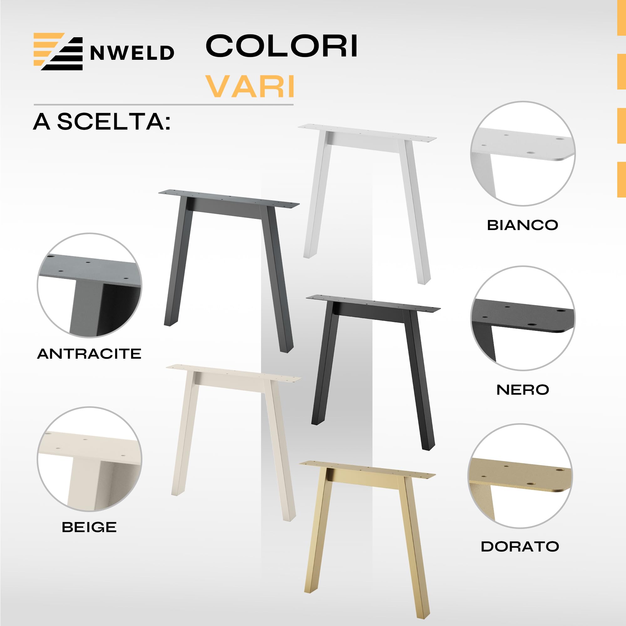 Gambe da Tavolo - Set da 2 Pezzi - Struttura in Metallo Nero 11x72 cm DIY - Gambe Loft Industriali per Tavolino, Tavolo da Pranzo, Scrivania, Tavolini da Caffè