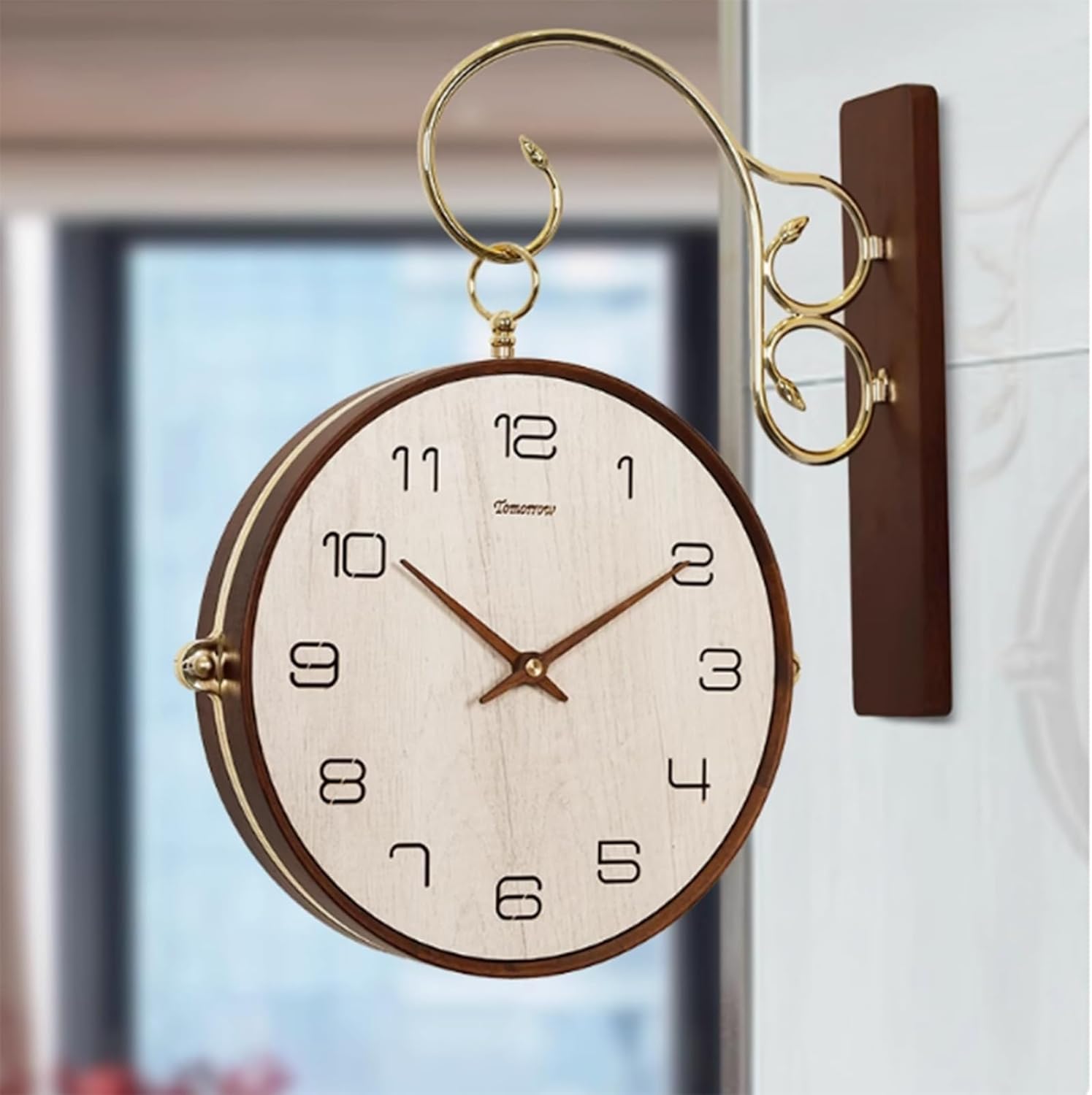 Large Outdoor Clock, 15.5 Inch Double Sided Wall Clock Indoor Metal Waterproof Outdoor Clocks Retro Wall Clocks Decorative Hanging Clocks for Home Decor Porch Garden Outdoors