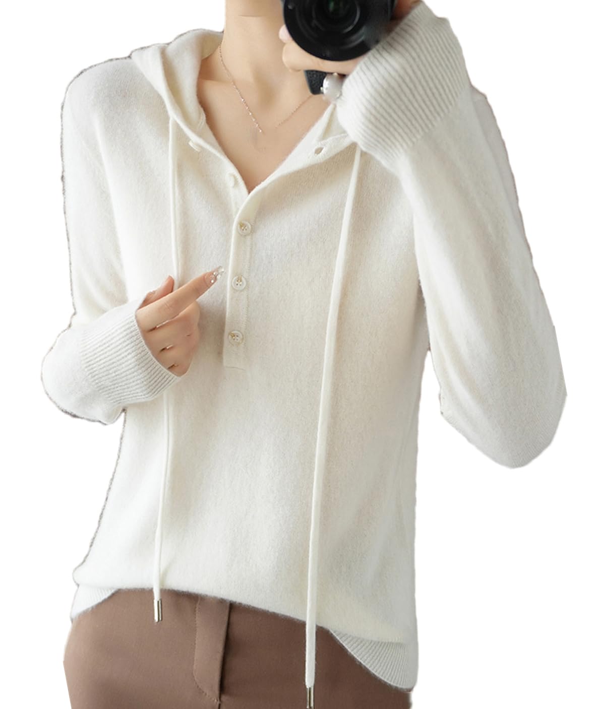 Suéter de lana con capucha para mujer, color sólido, casual, suelto, manga larga, suéter para mujer, multicolor