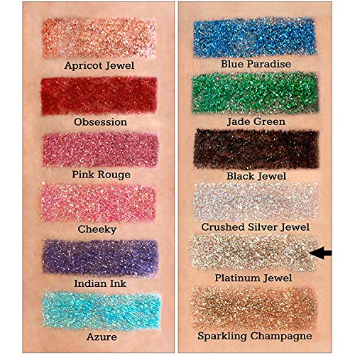 GLITTIES - Platinum Jewel - Cosmetic Grade Fine (.008") Loose Glitter Powder Safe for Skin! Perfect for Makeup, Body Tattoos, Face, Hair, Lips, Soap, Lotion, Nail Art - (10 Gram Jar)