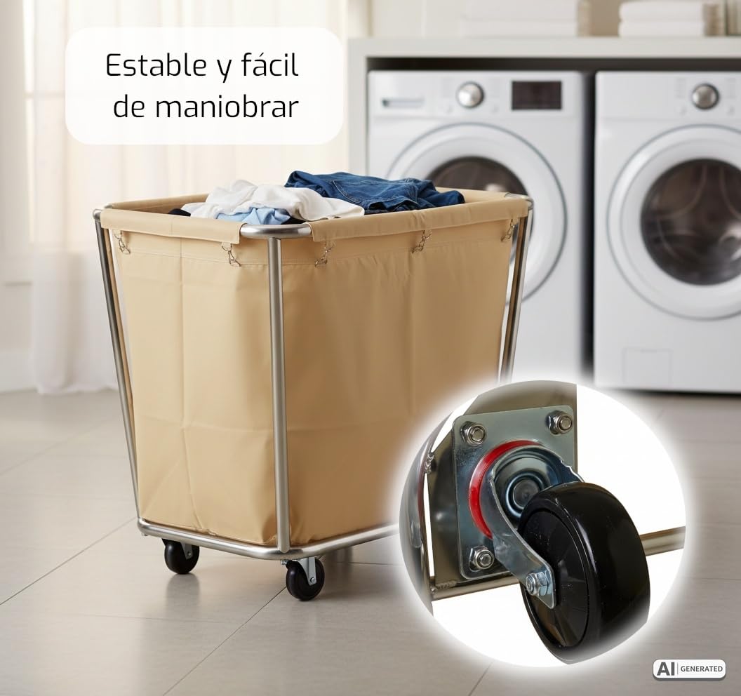 SARO AF 264 Carrito para la colada, 900 x 650 x 850 mm, marco de acero inoxidable, bolsa de algodón extraíble, para aprox. 25 kg de ropa