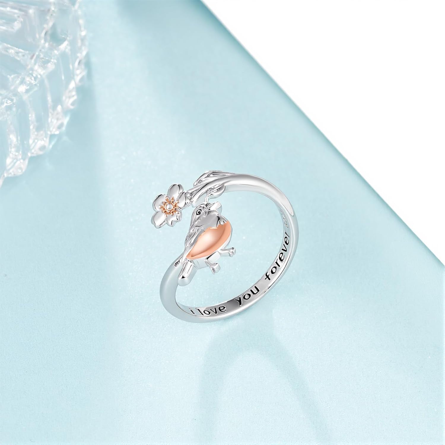 Robin Bird Open Rings 925 Sterling Silver Adjustable Rings Robin Bird Jewelry Gift for Women