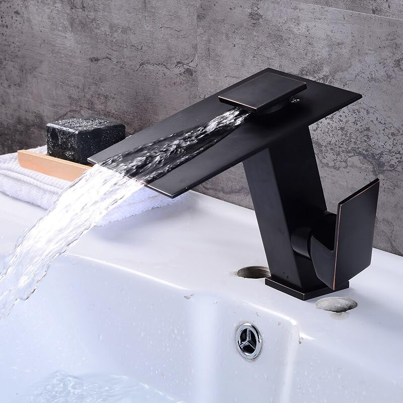 Robinet de lavabo à LED avec cascade moderne noire pour mitigeur de salle de bain design