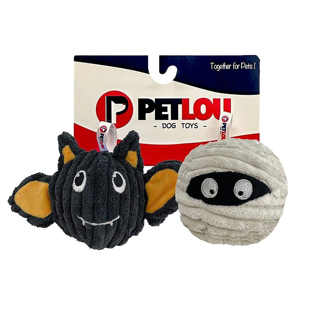 Pet Lou Batmmy EZ Squeaky Ball Dog Toy Twin Pack 4 Bat Mummy Head Durable Plush Dog Squeaker