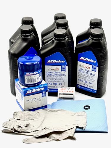 OIl Change Kit For Duramax 3.0L Diesel LM2 ACDelco Oil With Original FIlter, Gloves, OIl Drain Plug, Napkin and Reminder, Full Kit with Disposable Bag.