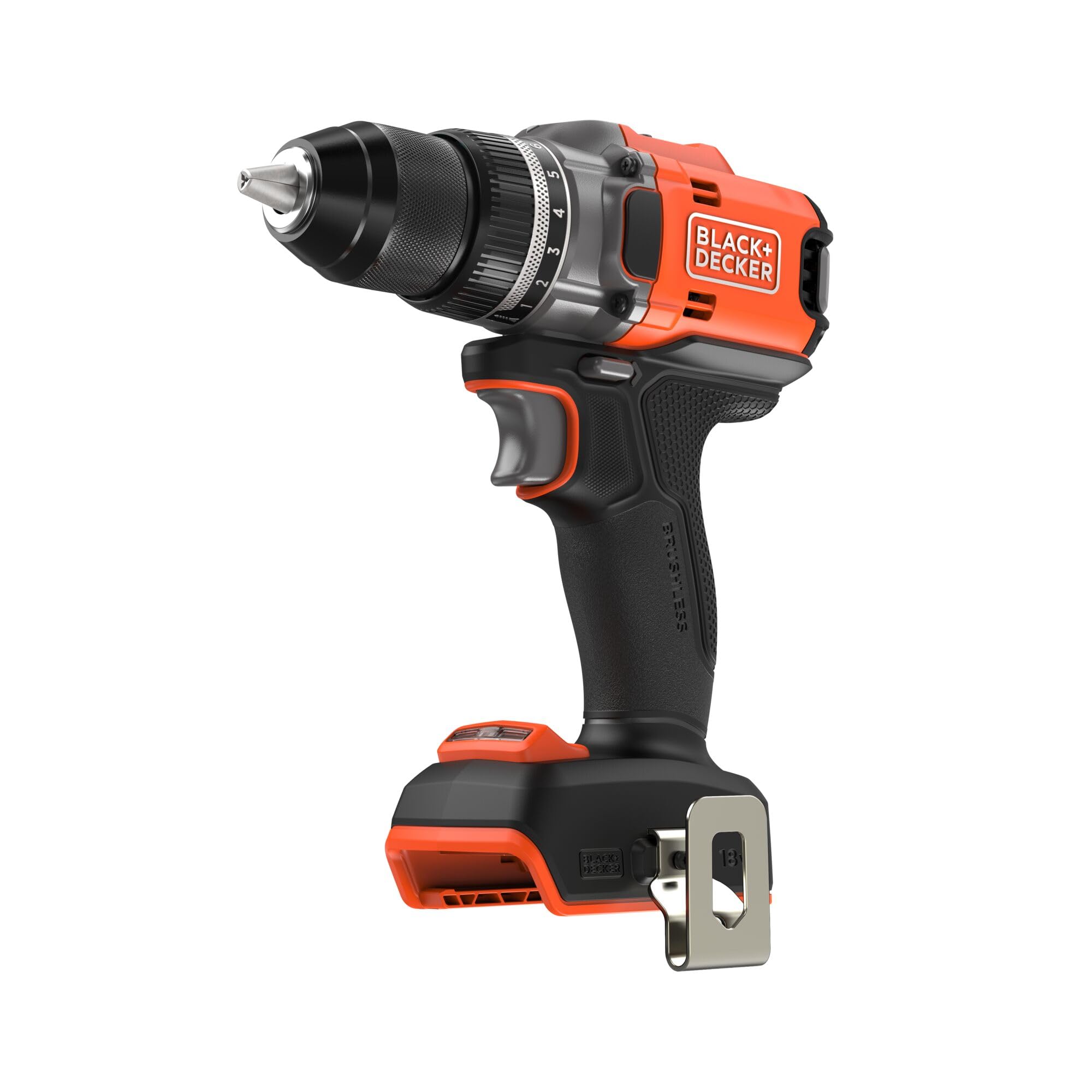 BLACK+DECKER Perceuse-visseuse sans fil et sans balais 18V, couple puissant de 50Nm,mandrin sans clé de 13mm, boîte de vitesse à 2 rapports, lampe de travail LED, sans batterie ni chargeur,BLD682XN-XJ