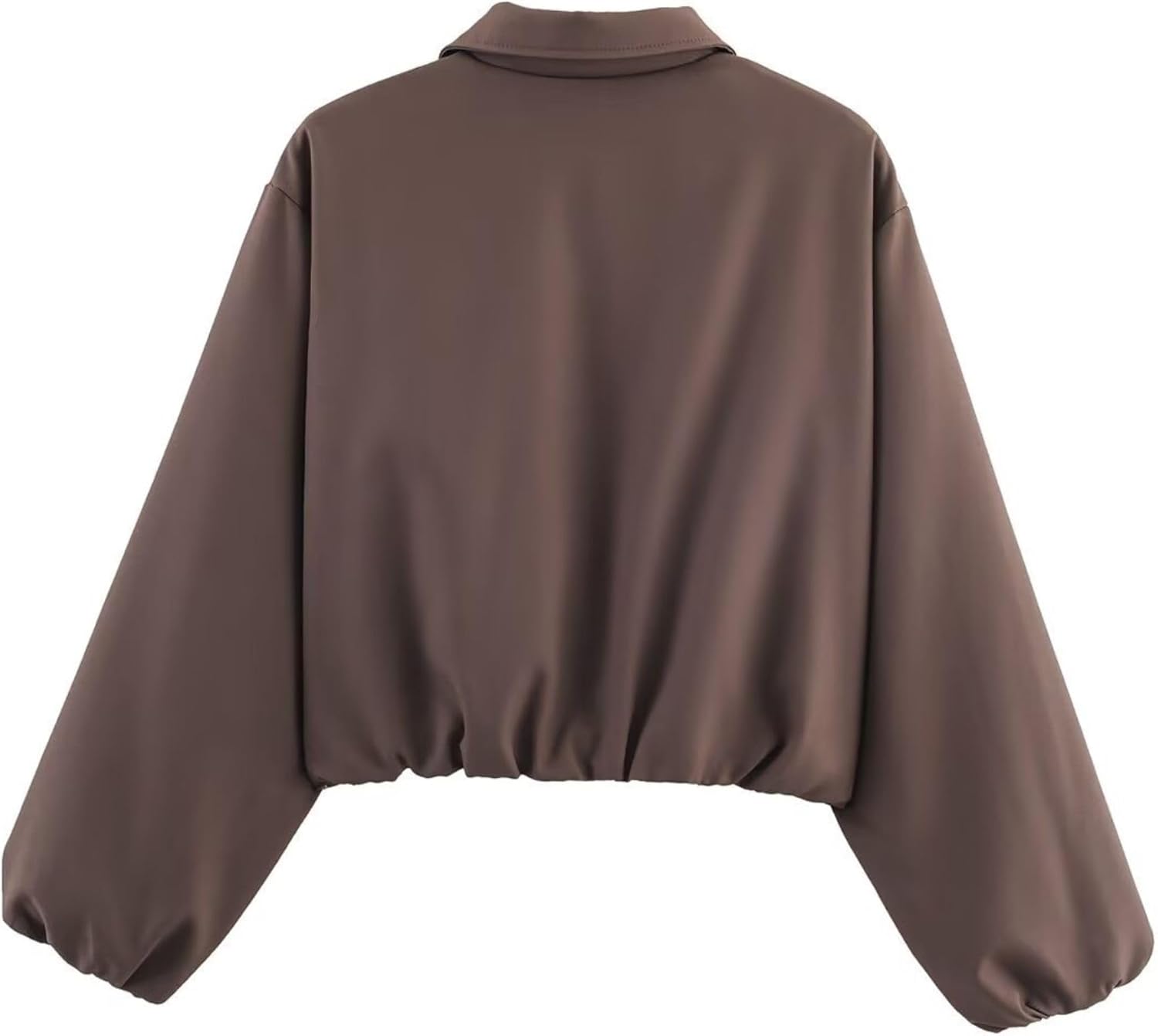 FindThy Women’s Zipper Bomber Jacket Casual Lapel Collar Puffed Long Sleeve Crop Outerwear Coat with Pockets