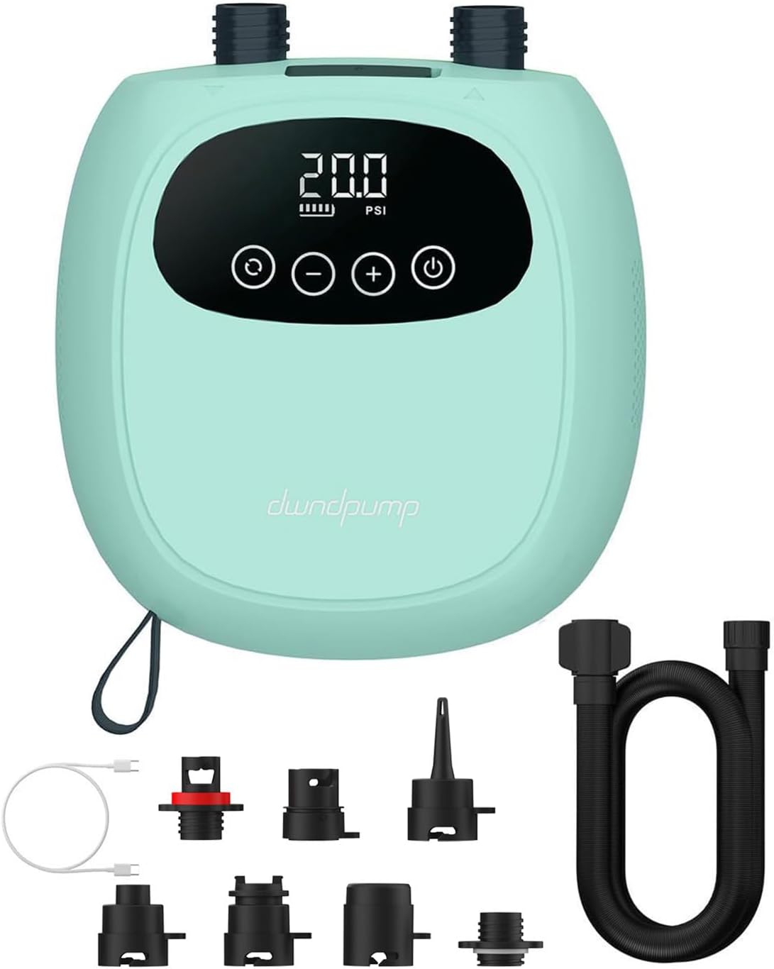 dwndpump電動パドルボードポンプ、充電式20PSI SUPポンプ、デュアルステージインフレーション&デフレサップエアポンプ、カヤック、ウィンドウィング、SUP用電動ポンプ