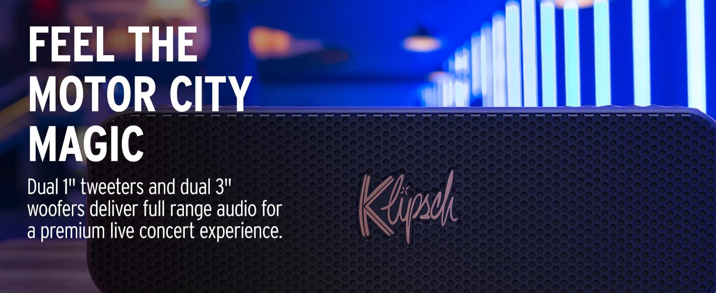 Klipsch KLIPSCH-Detroit Portable Bluetooth Speaker with Full Range Audio and a 2 Year Amber Protection Plan (2023)