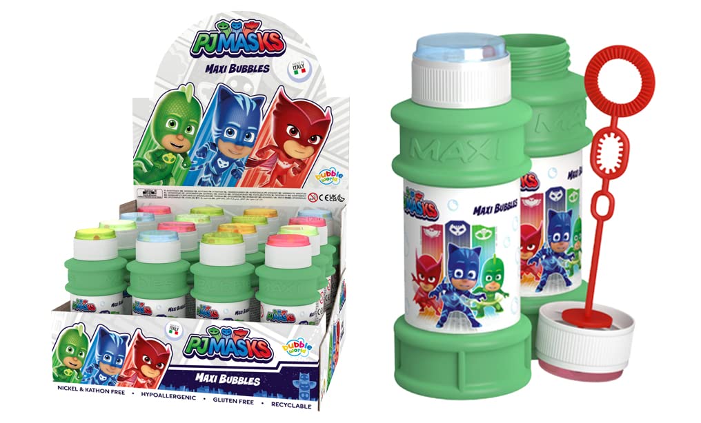 DULCOP - Pacco da 16 Bolle PJ Masks/Pyjamasques - Bolle di Sapone - 175 ml - 046975PA - Verde - Plastica - Licenza Ufficiale - Giocattolo per Bambini - Gioco all'aperto - A Partire dai 3 Anni