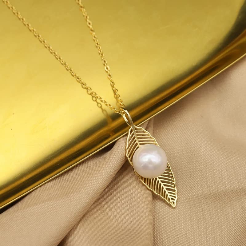LOKILOKI Collar De Perlas De Agua Dulce Naturales De Plata De Ley con Hojas Huecas Joyería Exquisita De Moda De Cumpleaños para Mujer