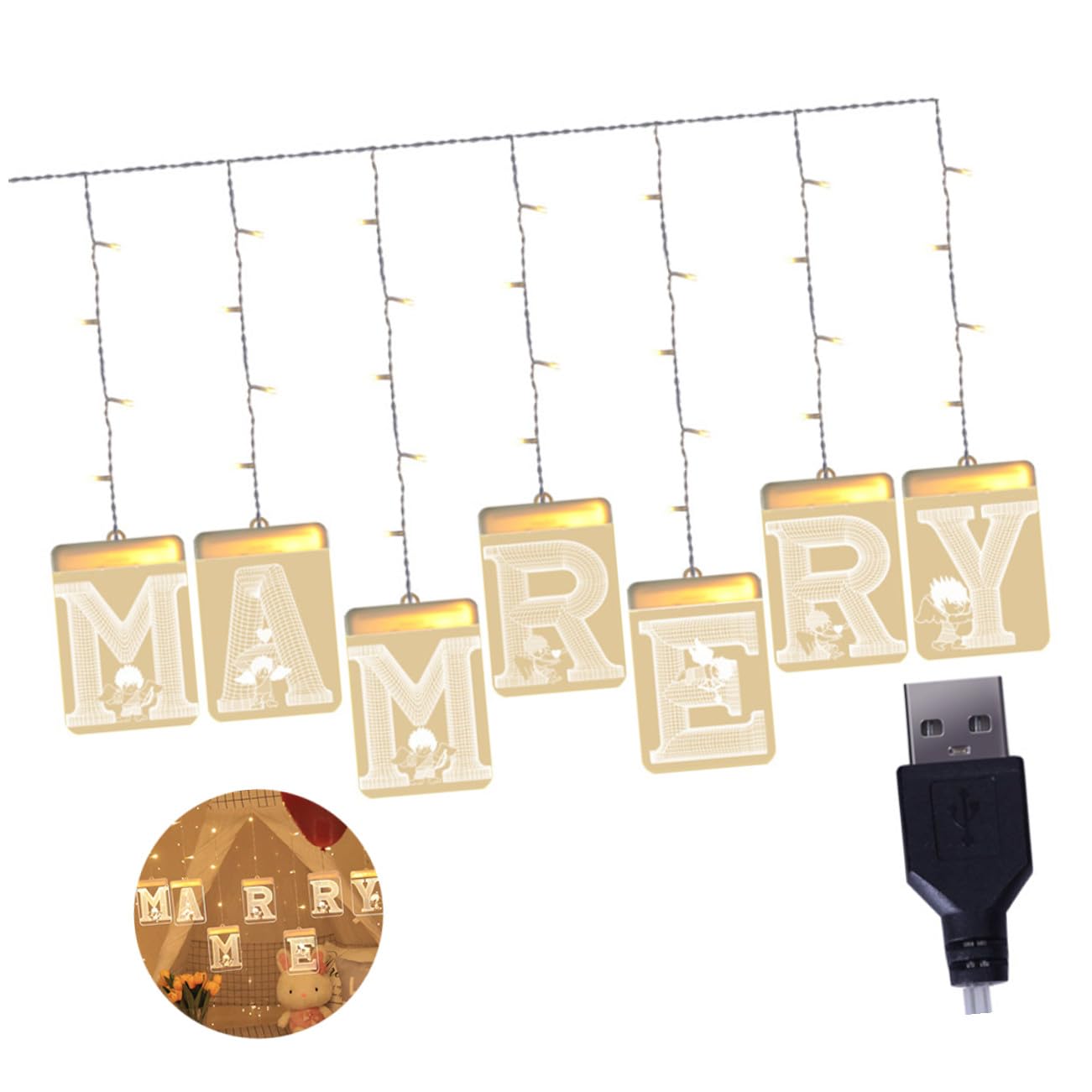 Veemoon LED Lichterkette Marry Me USB Betrieben Flammenlose Warme LED Dekoration Langlebige Tisch und Partybeleuchtung für Heiratsantrag und Hochzeit