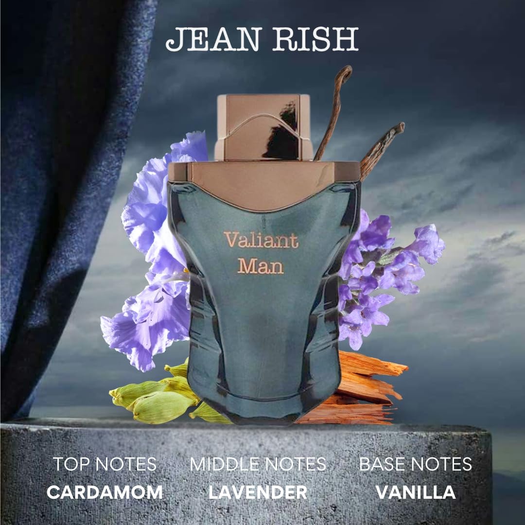 Jean Rish Valiant Eau De Toilette - Perfumes for Men (3.4 Fl Oz / 100ml) with Vanilla & Woody Notes - Long Lasting Scent, Luxury Fragrance - Paraben, Sulphate & Cruelty-Free