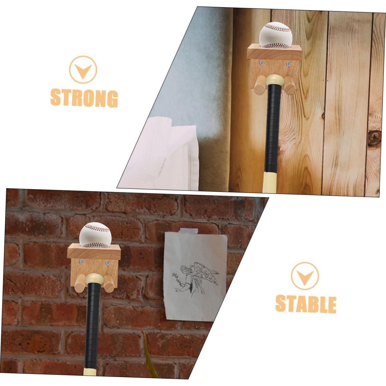 BESPORTBLE Wooden Baseball Bat Bracket Wall Mount Bat Holder Rack Display Mount Space-Saving Sports Storage