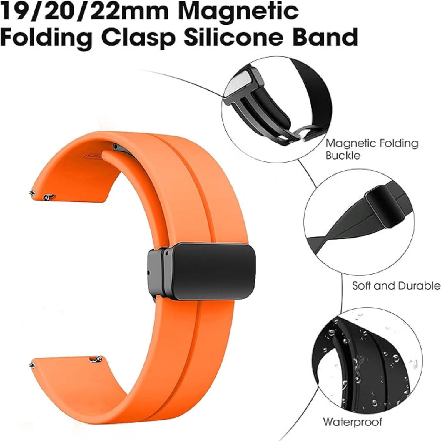 Cinturini in silicone da 20 mm 22 mm, cinturini per orologi sportivi a sgancio rapido con fibbia pieghevole magnetica per uomo donna