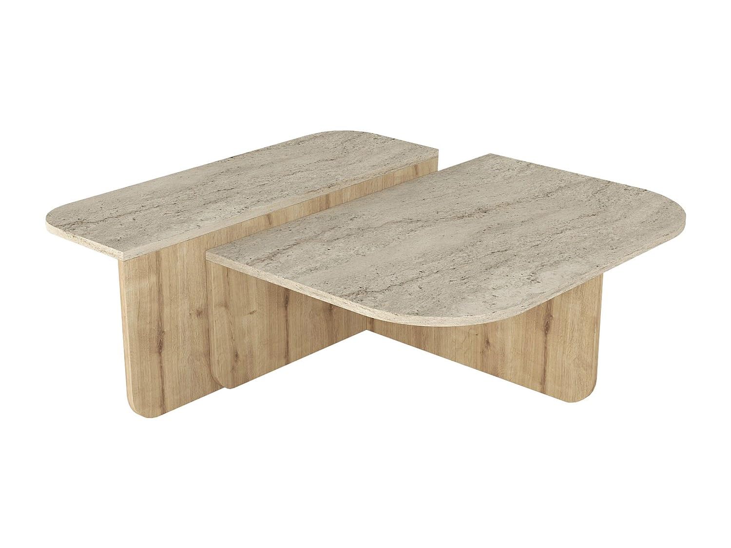 Vente-unique - Table Basse - Effet travertin Beige et Naturel Clair - MARALIA