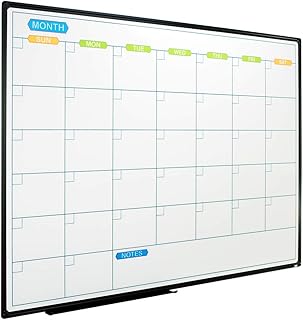 JILoffice Dry Erase Calendar Whiteboard 48 X 36 Inch - Magnetic White Board Calendar Monthly, Black Aluminum Frame Wall Mo...