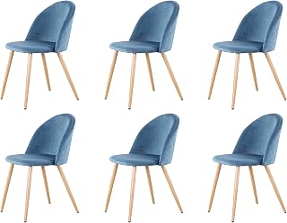 GrandCA HOME Juego de 6 Sillas de Comedor De Terciopelo, Sillas de Cocina con Cojín de Asiento de Terciopelo Suave, Sillas de Comedor Laterales Tapizadas para Sala de Estar, Azul