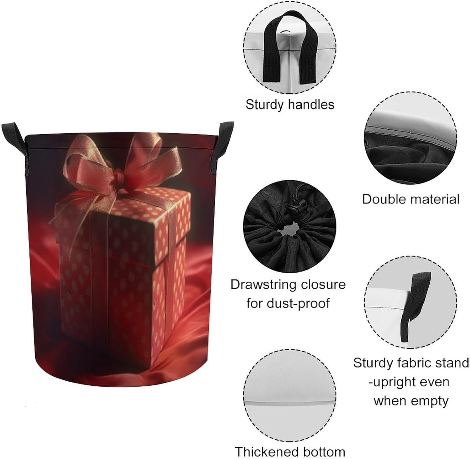 Laundry Basket Freestanding Laundry Hamper Large Gift Box with Bow Laundry Basket with Fixed Drawstring Collapsible Dirty Clothes Hamper Storage Bag for Bedroom image 4