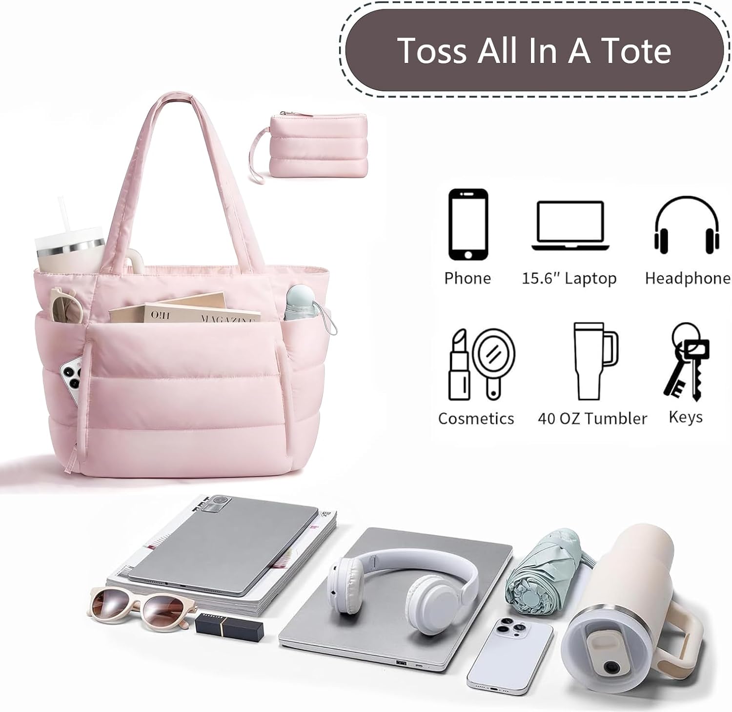 Tote Bag for Women Lightweight Tote Bag with Compartments Shoulder Bag Handbag for Travel, Work, Gym