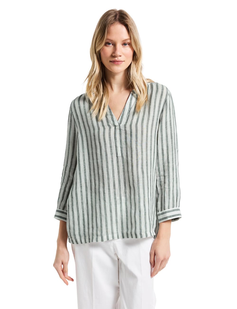 Street One Damska bluzka lniana w paski, Garden Green, 38