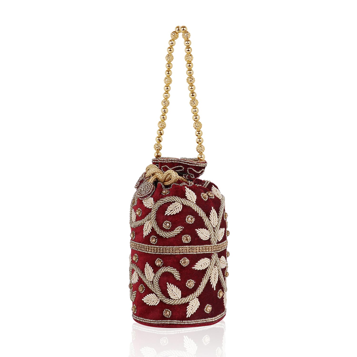 MISHA Sitara Hand Maded Embroidered Potli Bag (Maroon) 1