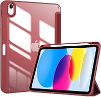 ProCase iPad 10-11 hüvely tolltartóval, ütésálló smart tok, átlátszó hátlap, bordó 1