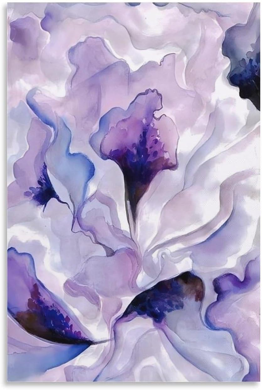 Rikin Liuff Purple Floral by Georgia Okeeffe Canvas Poster Art 40x60cm Frameless