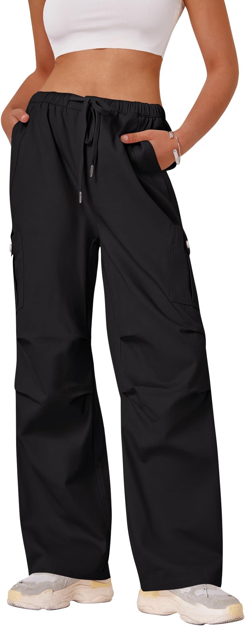 HAEOFWomen's Baggy Cargo Pants Trendy Y2K Streetwear Casual Wide Leg Elastic High Waist Hiking Tactical Combat Work Trousers