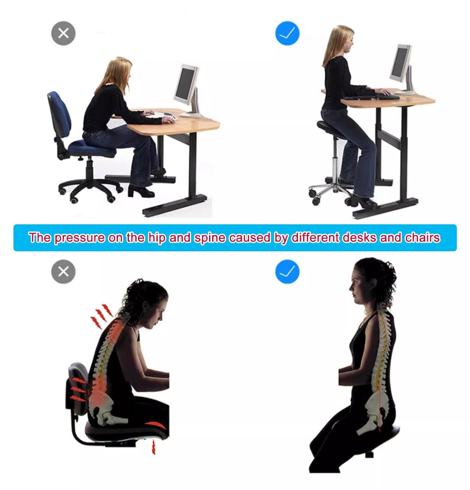 Ergonomischer Sattelhocker, geteilter Sitzrollstuhl mit Rückenstütze, zwei Neigungsoptionen und 48-60 cm Höhe für Zahnarztpraxis und Zuhause