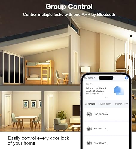 Miniatura 7 de Pomo inteligente de puerta de huellas dactilares con control de aplicación y llave, entrada de huella digital sin llave para dormitorio, hogar,
