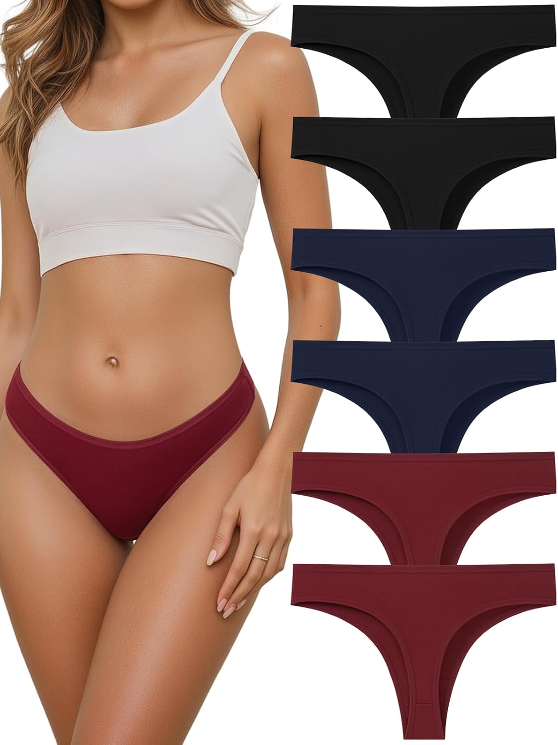 Cotton Thongs for Women, Seamless Womens Underwear Breathable Briefs Comfortable Panties 6 pack