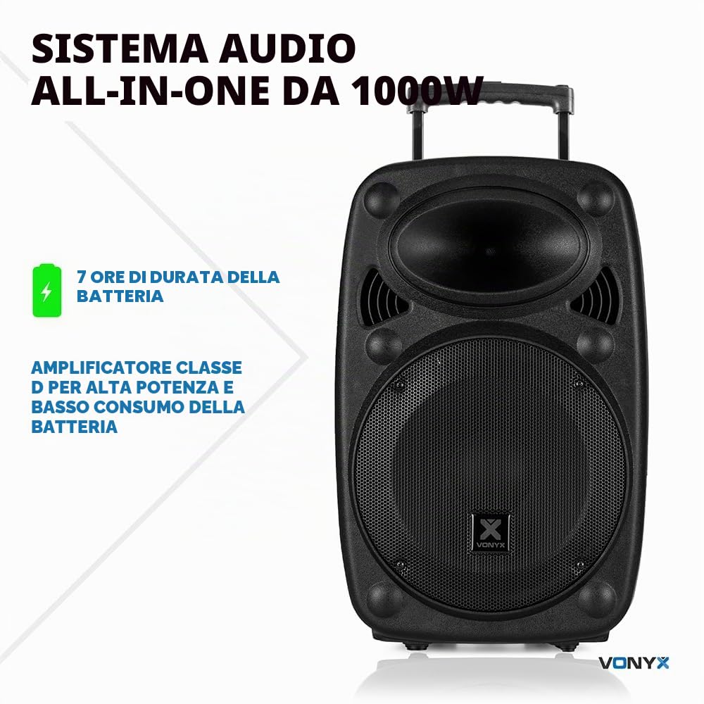 Mobiele geluidsinstallatie - Vonyx Verve46 - Bluetooth speaker met twee draadloze microfoons - 1000W