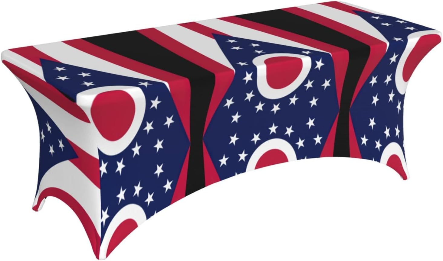 Ohio State Flag Print 6ft Spandex Table Cloth Stretch Patio Table Cover for Event Wedding Banquet Party, Black