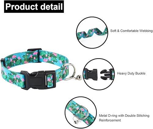 Miniatura 5 de Collar de perro ajustable con campana, patrones de diseño especial, ultra cómodo, de nailon suave, transpirable, para perros pequeños, medianos