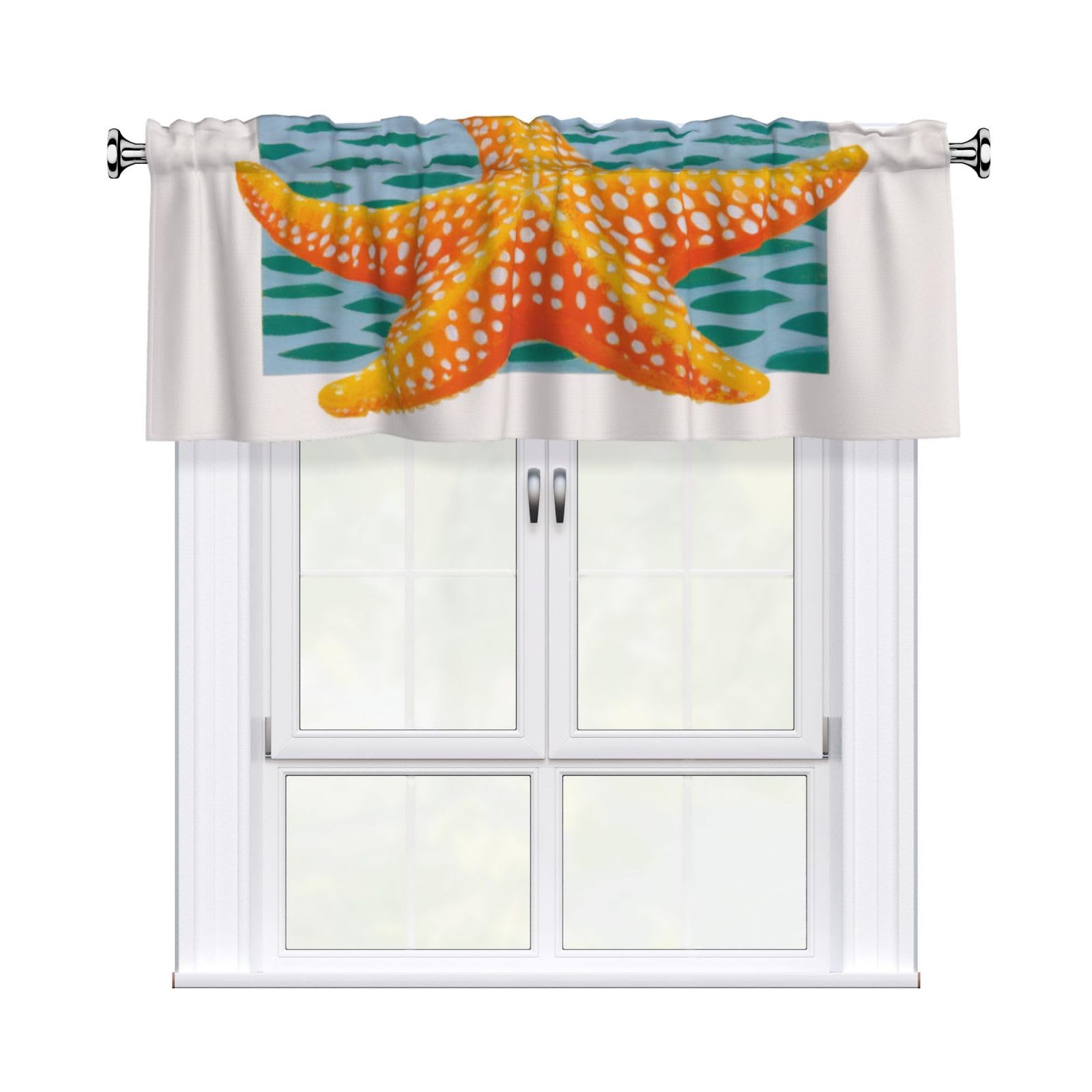Woshuwo Minimalist Starfish Boho Valances For Windows Rod Pocket Window Treatment Short Curtains For Kitchen Living Room Bedroom Decor 54x18in