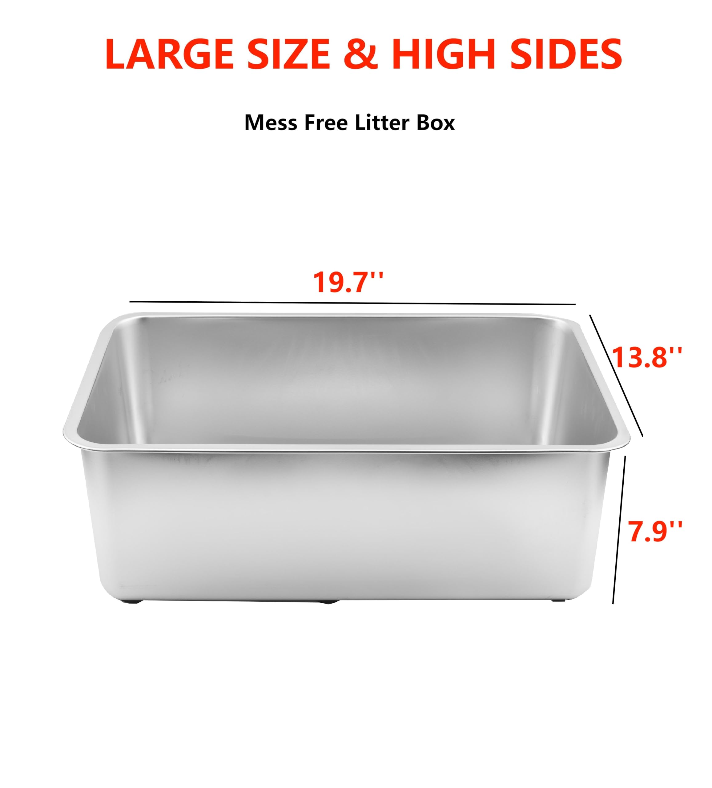 MEEXPAWS Stainless Steel Litter Box High Side L19.7 x W13.8 x H7.9 inch