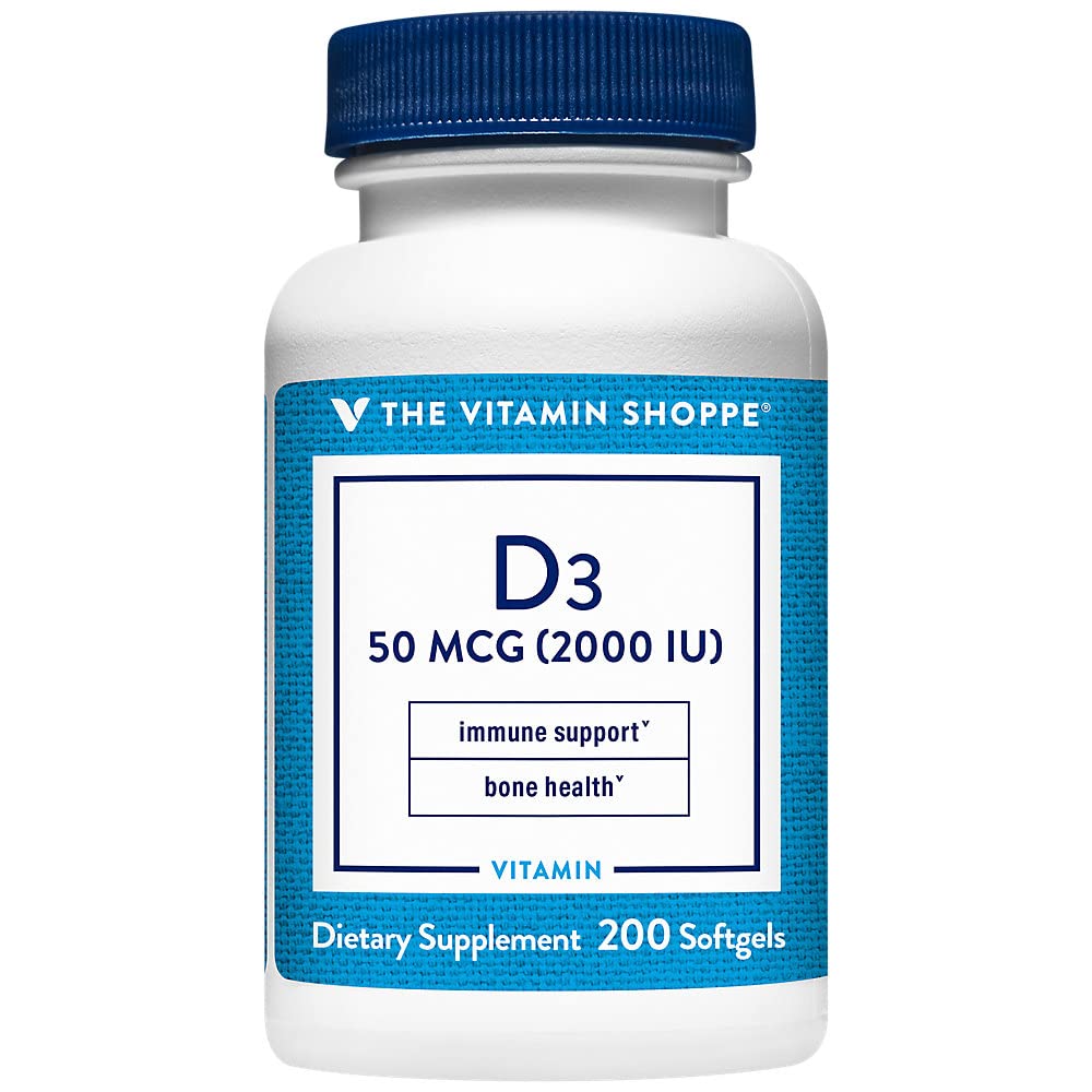 The Vitamin Shoppe Vitamin D3 2,000 IU - Bone Health, Immune Function & Calcium Absorption Support, Daily Vitamin (200 Softgels)