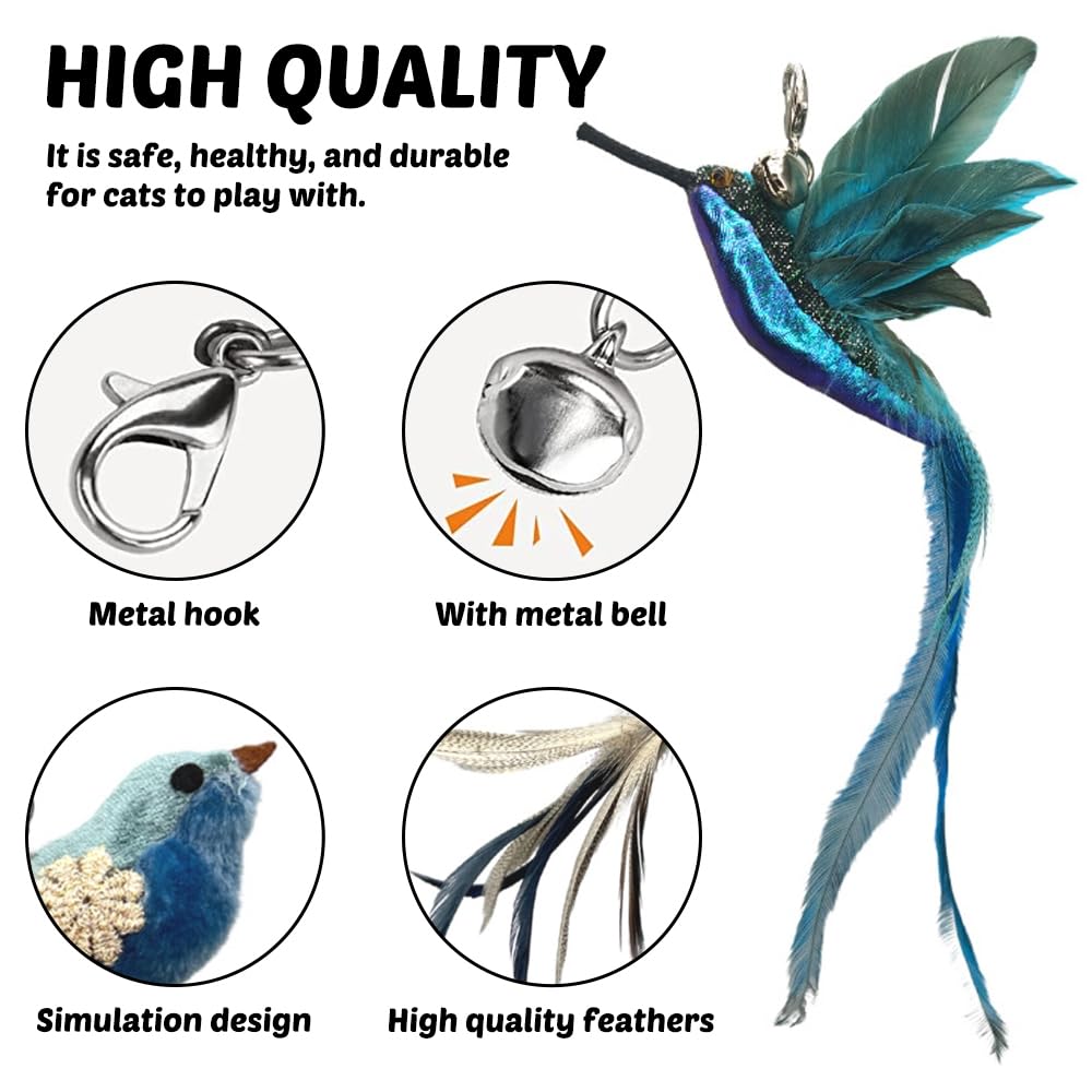 DONGKER Cat Feather Toys Replacements,6 PCS Interactive Simulation Bird Cat Toy Set with Feather & Bell for Cat Chasing Jumping Playing