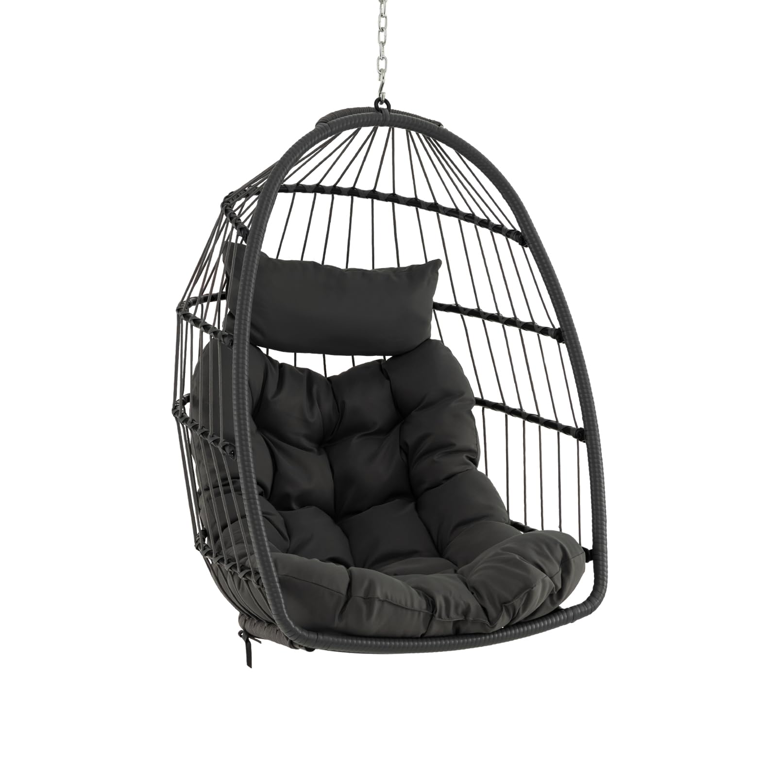 GOPLUS - Sillón colgante de huevo, silla columpio con almohada y cojín suave, silla colgante de ratán PE, diseño plegable para interior, exterior, dormitorio, terraza, jardín, capacidad 150 kg