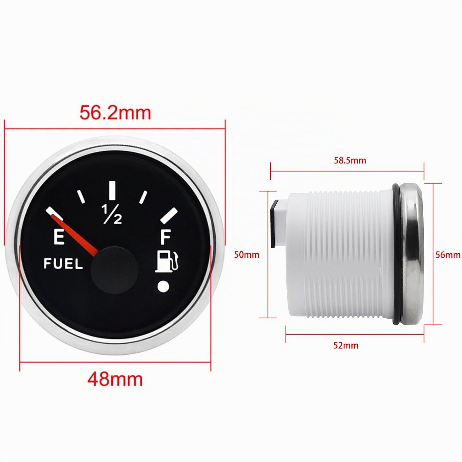 Geloo Jauge de Niveau de Carburant, 52 mm Indicateur de Niveau de Carburant Numérique étanche 0-190 ohm avec Alarme Lumineuse pour Voiture Bateau Yacht Camion