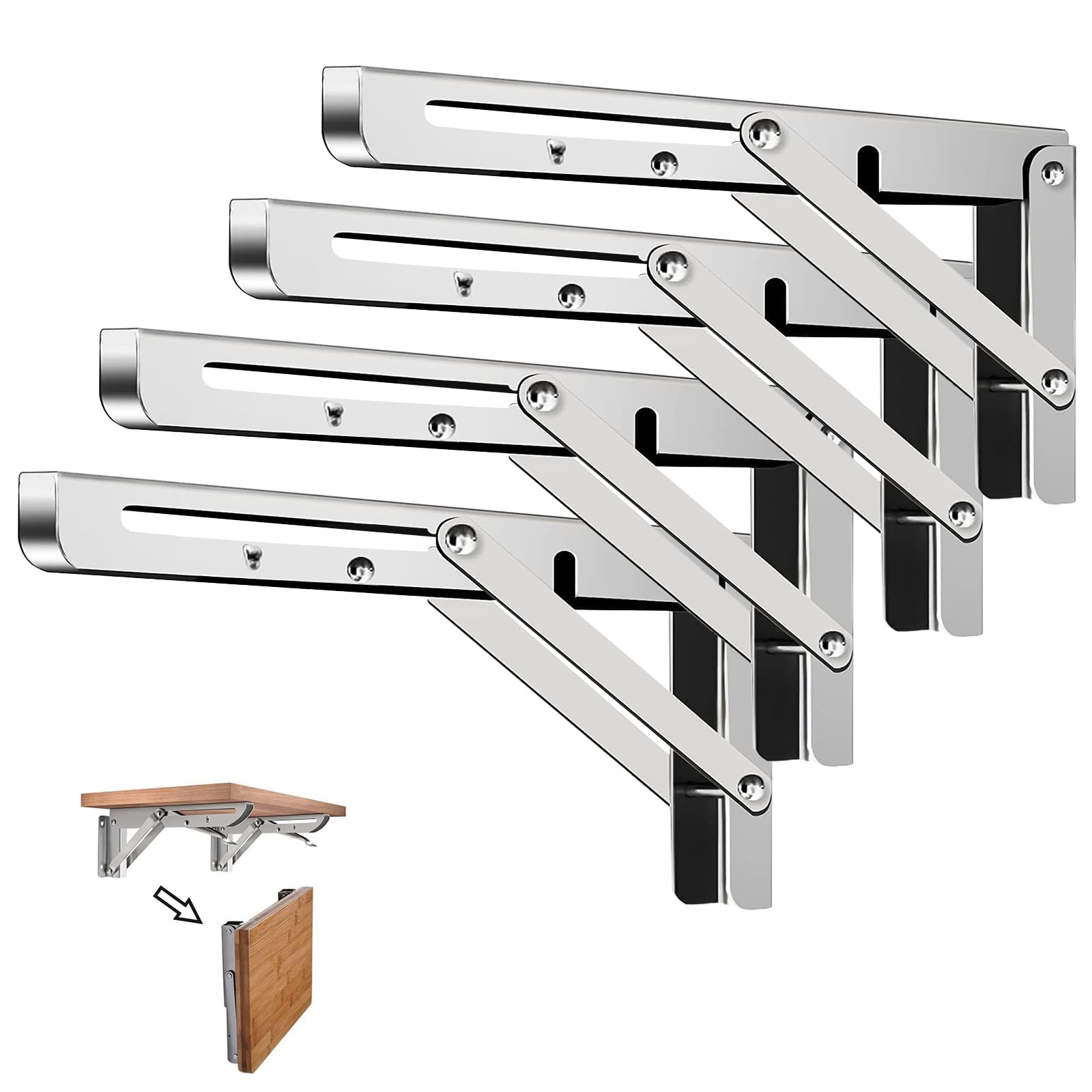 Staffe per mensole pieghevoli 4 PEZZI – Staffe da tavolo a parete resistenti, supporto per mensole pieghevole in acciaio inossidabile per banco da lavoro, scrivania, tavolo – 45 cm