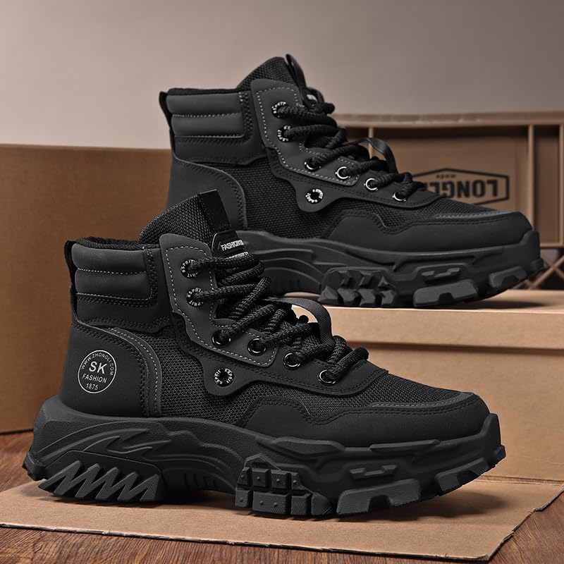 Men High Top Hiking Boots, Lace Up Durable Sneakers For Men, Outdoor Comfortable Hiking Shoes, Men's Fashion Breather Shoes2