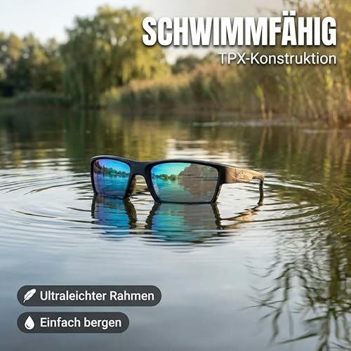 Zite Fishing Polarisationsbrille | Orus | Polbrille Angeln verspiegelt, UV400 & Schwimmfähig | Ultraleichte Angelbrille mit Hardcase & Tasche | Angelbrille polarisiert zum Angeln, Fishing Glasses