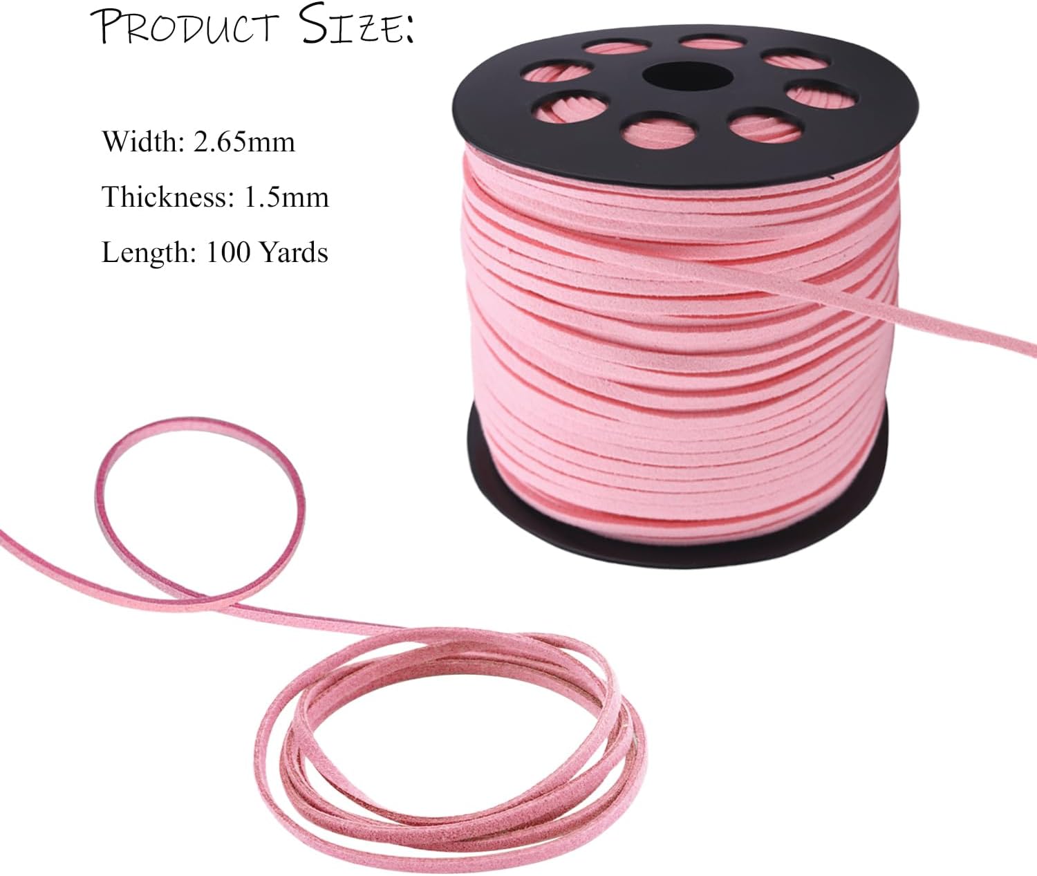 2.65mm x100 Yards Faux Suede Cord, Flat Leather String with Roll Spool, Faux Leather Cord for Jewelry Making, Necklaces, Bracelets, Dream Catchers and DIY Crafts (Pink)